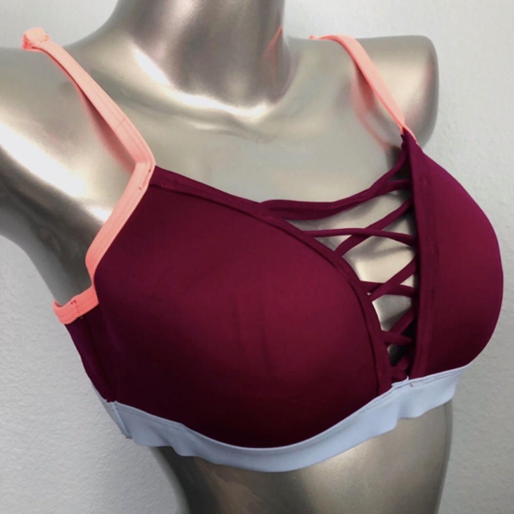 PINK Victorias Secret Swim Bikini Top Color Block Srappy Lightly Lined Swim L